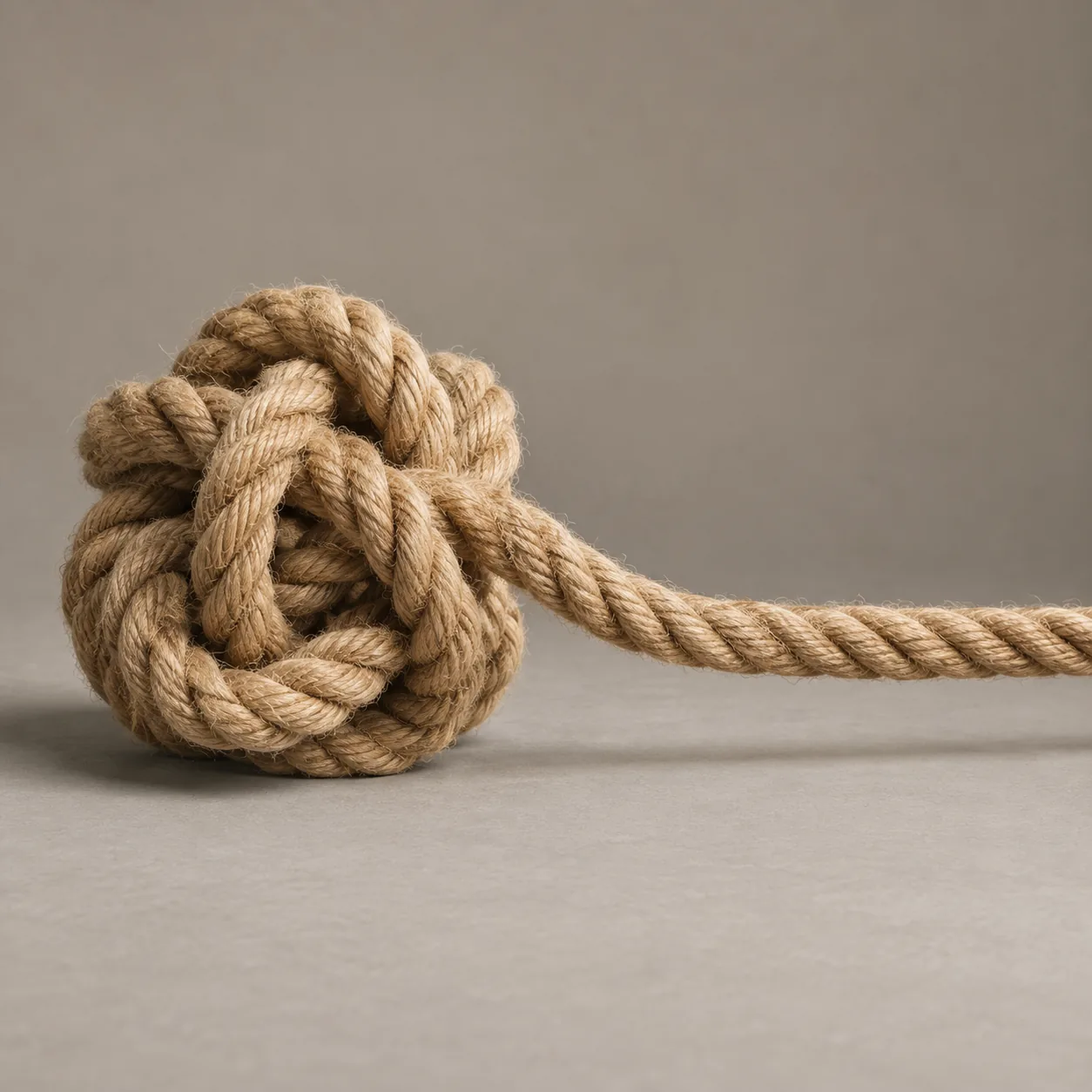 A knot of rope with one end pulled out straight