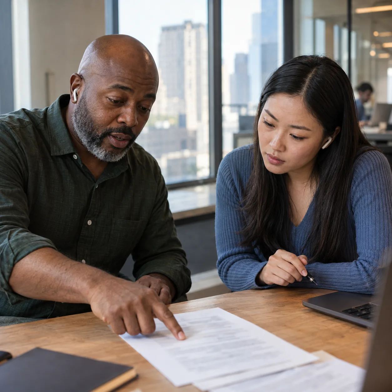 A sales manager points to a moment in a call transcript for a rep